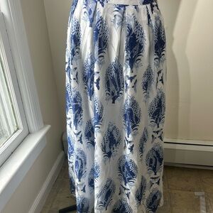 Gracia White Maxi Skirt with Blue Botanical Print